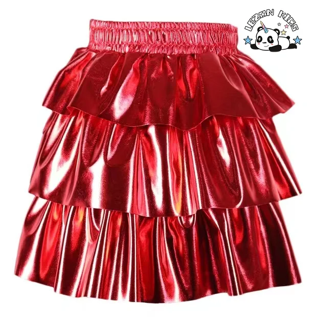 LEZONKIDS - Saias customizáveis para meninas novas moda verão cool metálico elástico cintura curta show festa para 2-14 anos de idade